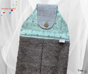 Towel with Button Over Top Tab T1063 Grey Towel