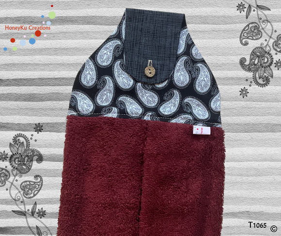 Towel with Button Over Top Tab T1065 Maroon Towel