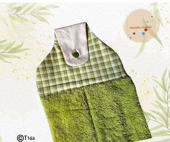 Towel with Button Over Top Tab T16a Green Towel