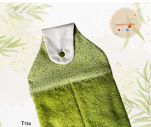 Towel with Button Over Top Tab T15a Green Towel