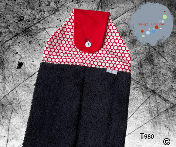 Towel with Button Over Top Tab T980 Black towel