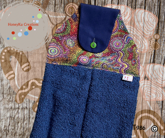 Towel with Button Over Top Tab T986 Blue towel