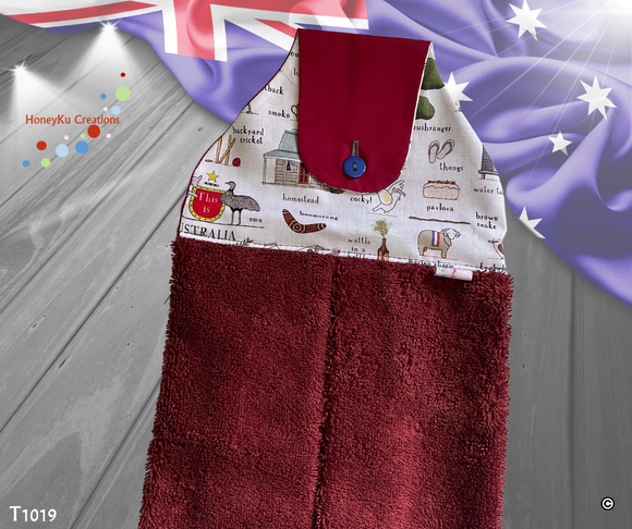 Towel with Button Over Top Tab T1019 Maroon towel