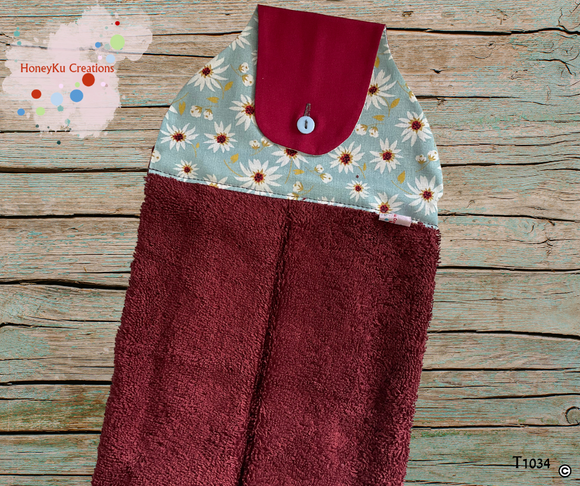 Towel with Button Over Top Tab T1034 Maroon Towel