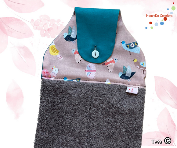 Towel with Button Over Top Tab T993 Grey towel