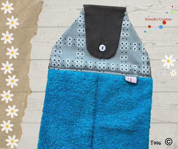 Towel with Button Over Top Tab T996 Bright blue towel