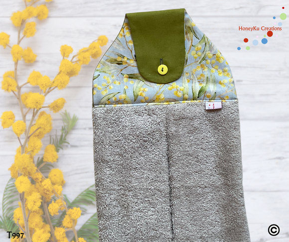 Towel with Button Over Top Tab T997 Light brown towel