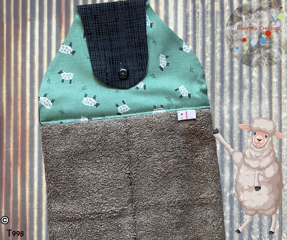 Towel with Button Over Top Tab T998 Brown towel - Sheep Pasture