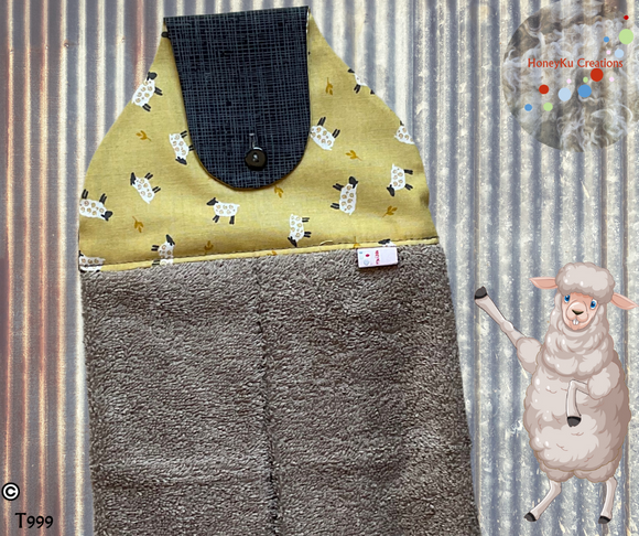 Towel with Button Over Top Tab T999 Brown towel - On the wheat