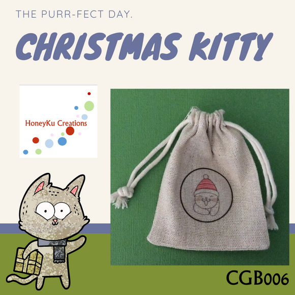 Christmas Gift Bag perfect for on the dinner table Christmas Cat with Hat and Pompom