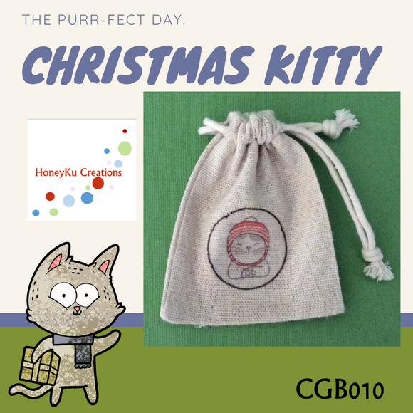 Christmas Gift Bag perfect for on the dinner table Christmas Cat with Ear Wrap Around Hat