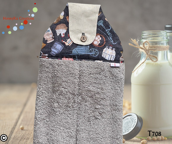 Towel with Button Over Top Tab 707 Silver linen Towel