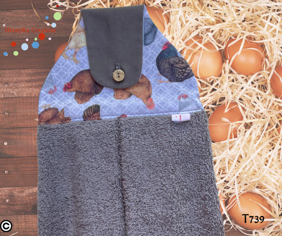 Towel with Button Over Top Tab T739 Grey Towel