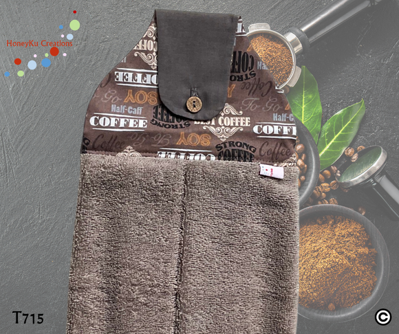 Towel with Button Over Top Tab 715 Latte linen Towel
