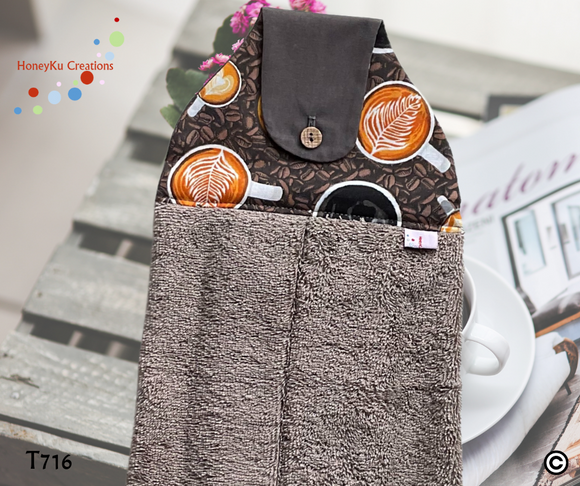 Towel with Button Over Top Tab 716 Latte linen Towel