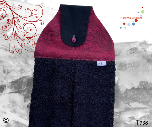 Towel with Button Over Top Tab T738 Black Towel