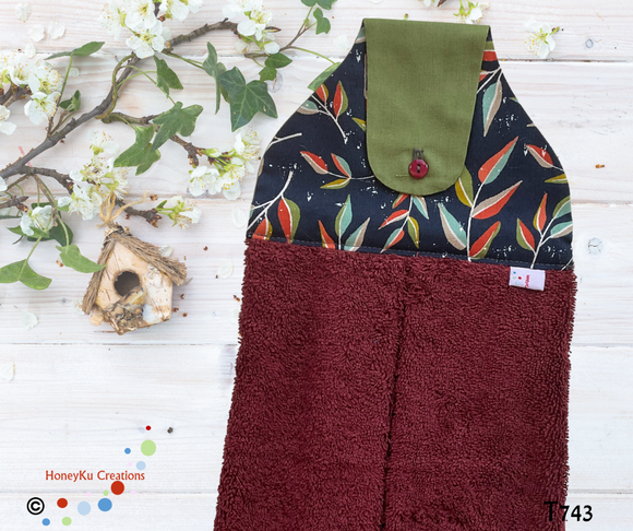 Towel with Button Over Top Tab 743 Maroon Towel