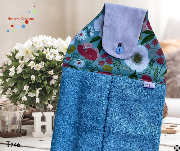Towel with Button Over Top Tab 746 Blue Towel