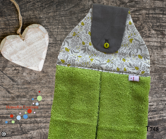 Towel with Button Over Top Tab 748 Green Towel