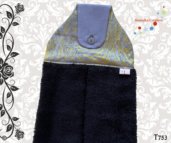 Towel with Button Over Top Tab 753 Black Towel