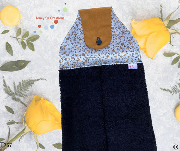 Towel with Button Over Top Tab 757 Black Towel