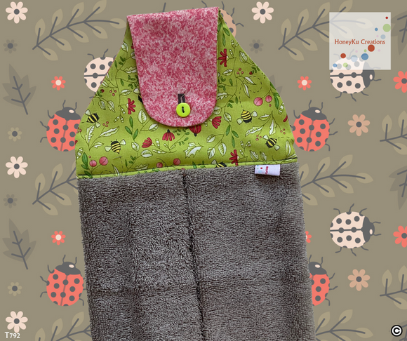 Towel with Button Over Top Tab 792 Latte Linen colour Towel