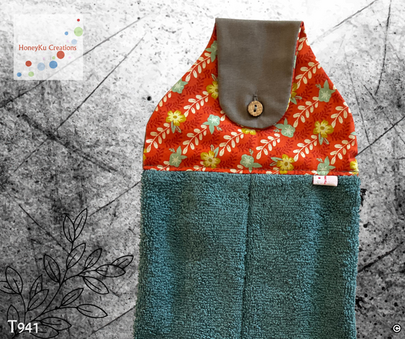 Towel with Button Over Top Tab 941 teal towel