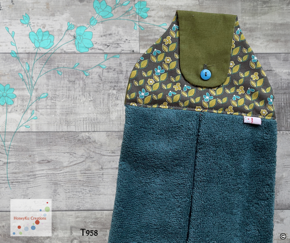 Towel with Button Over Top Tab 958 teal towel