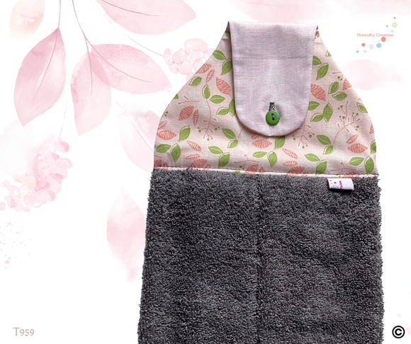 Towel with Button Over Top Tab 959 grey towel