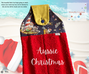 Towel with Button Over Top Tab 976 Red towel Aussie Christmas